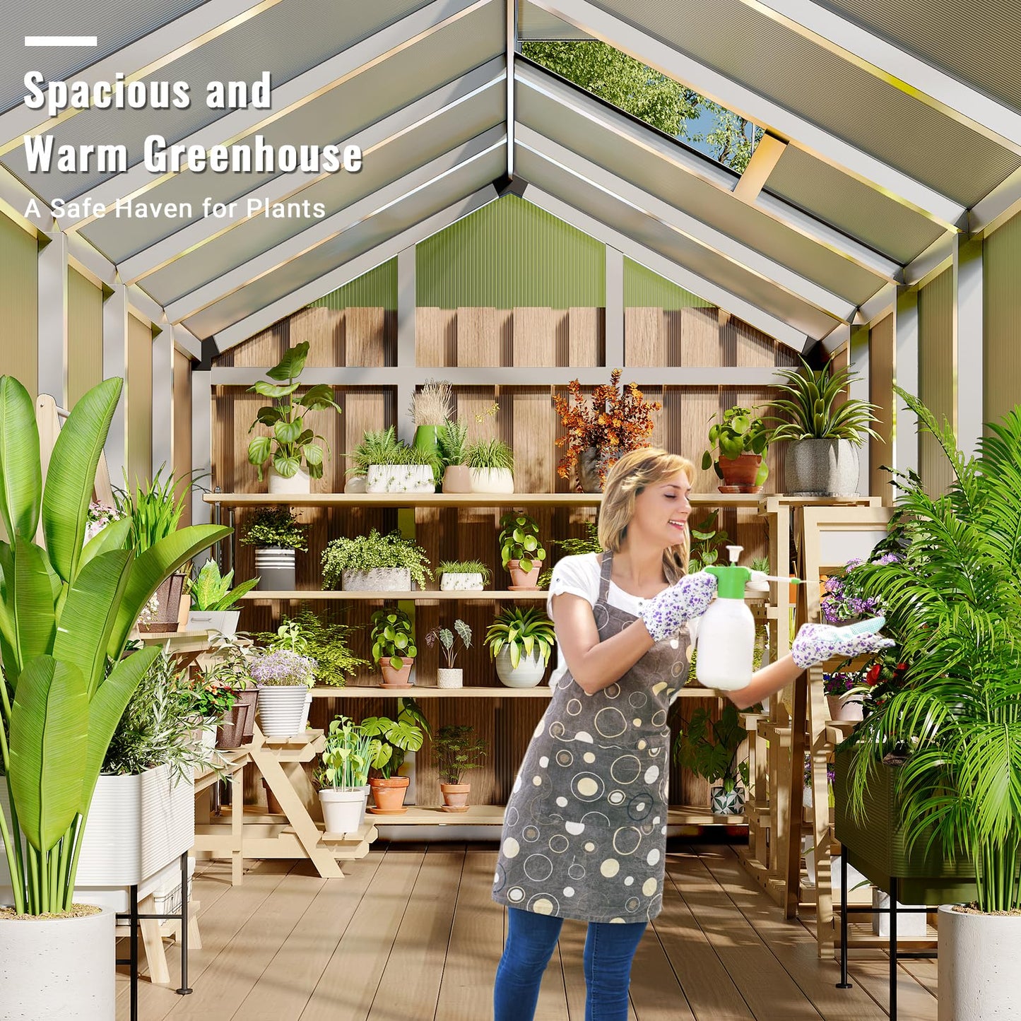 Greenhouse, 6x10 Ft Outdoor Greenhouses, Accessible Green House with Roof Vents and Sliding Doors, Aluminum Frame Polycarbonate Greenhouses, Large Greenhouse for Outdoor Gardens and Backyards, Silver