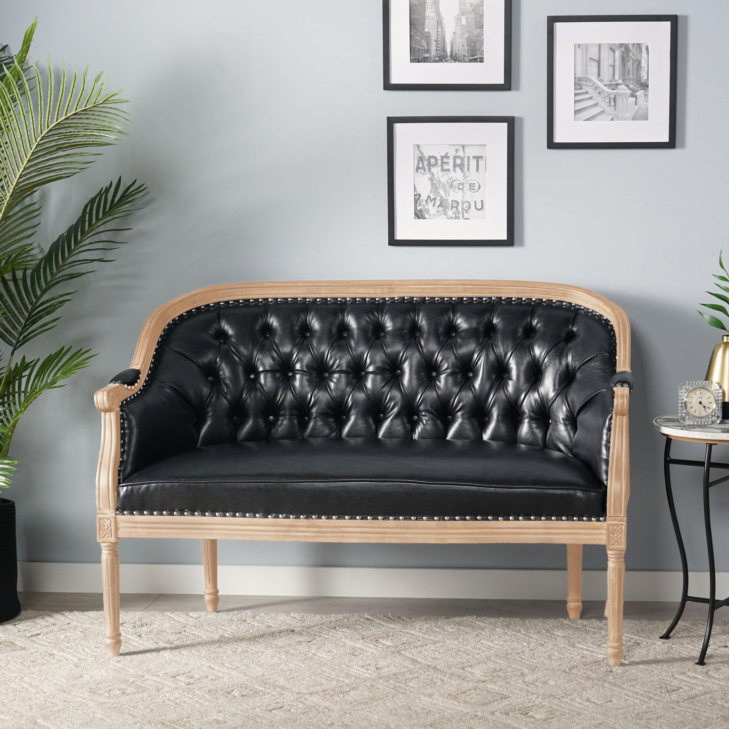 Faye Tufted Upholstered Loveseat - Midnight Black/Gray