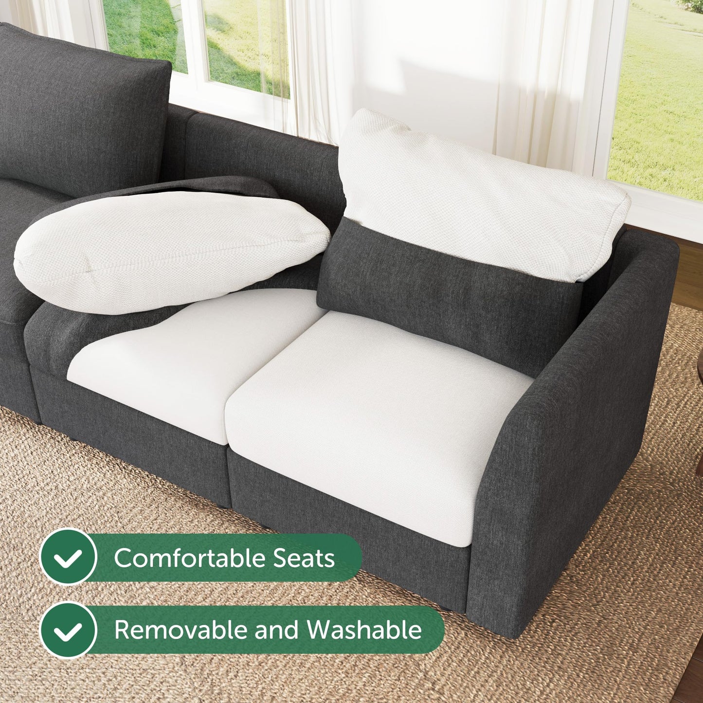 HONBAY Modular Sectional Couch L Shaped Sectional Sofa with Storage, Convertible Couches for Living Room - Snowflake Velvet Grey