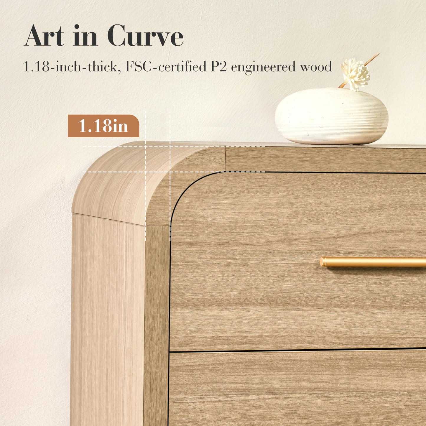 EliteSet Curved 9-Drawer Dresser for Bedroom, 63" Wide Modern Chest of Drawers, Vanity Desk TV Stand for Living Room, Closet Storage Drawers Organizer Furniture, Nursery, Hallway, Grey Oak