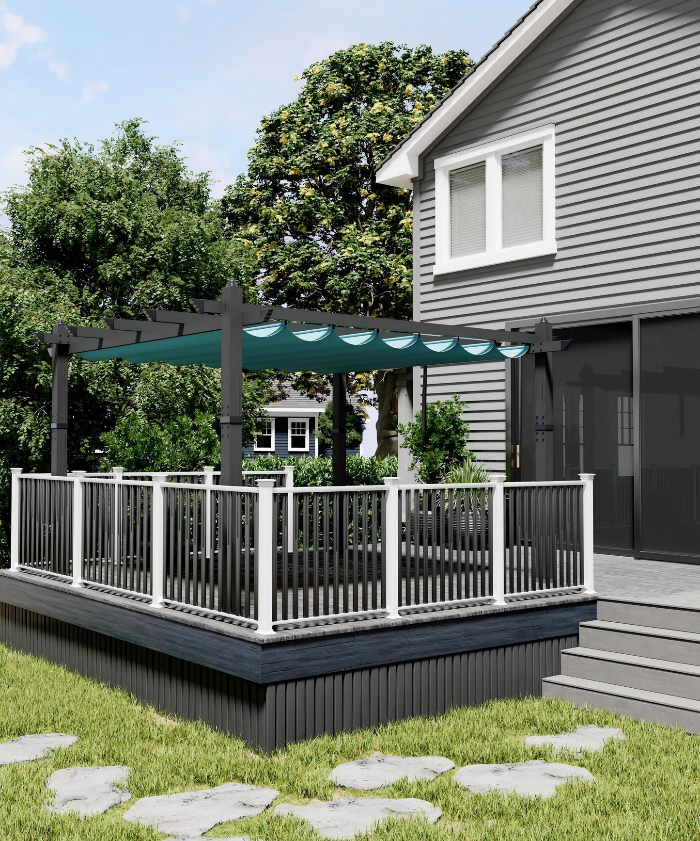 GarveeLife 10x13 ft Aluminum Pergola, Outdoor Metal Pergola with Adjustable Canopy, Reinforced Frame Outdoor Shelter for Backyard, Garden and Deck - Blue