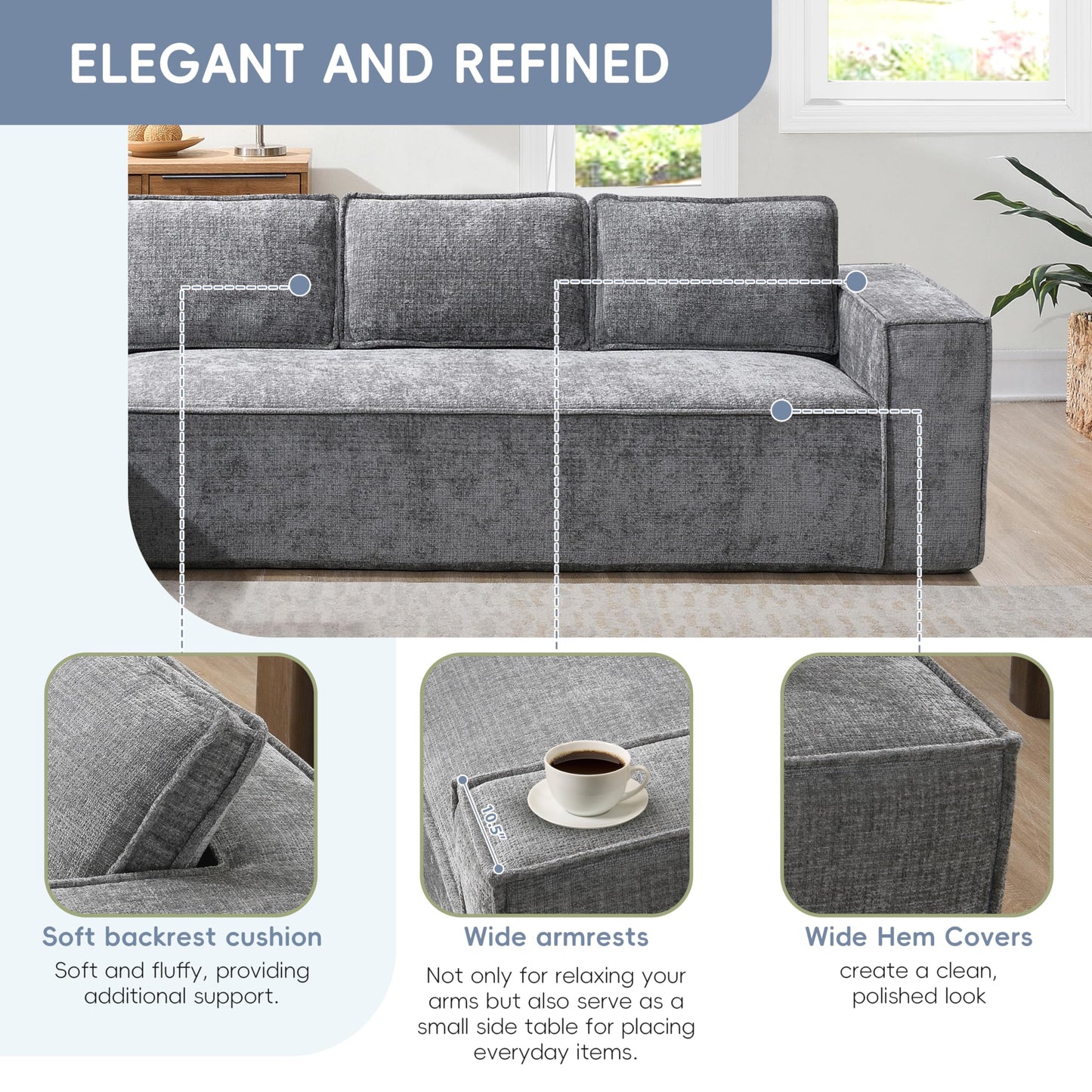 Merax Modern L-Shaped Convertible Sectional Sofa with Cushions, Floor Modular 6-Seat Couch Set with Chaise for Living Room, No Assembly Requiered, Wrinkle-Resistant, Gray