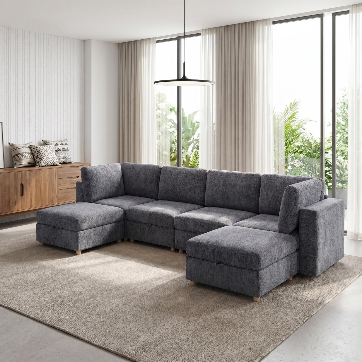 Eafurn 132" Oversized Modular Sectional Sofa with Storage, 6 Seater Convertible U Shaped Couch with Movable Ottomans, Deep Seat Sofa & Couch for Living Room, Wood Frame,Chenille