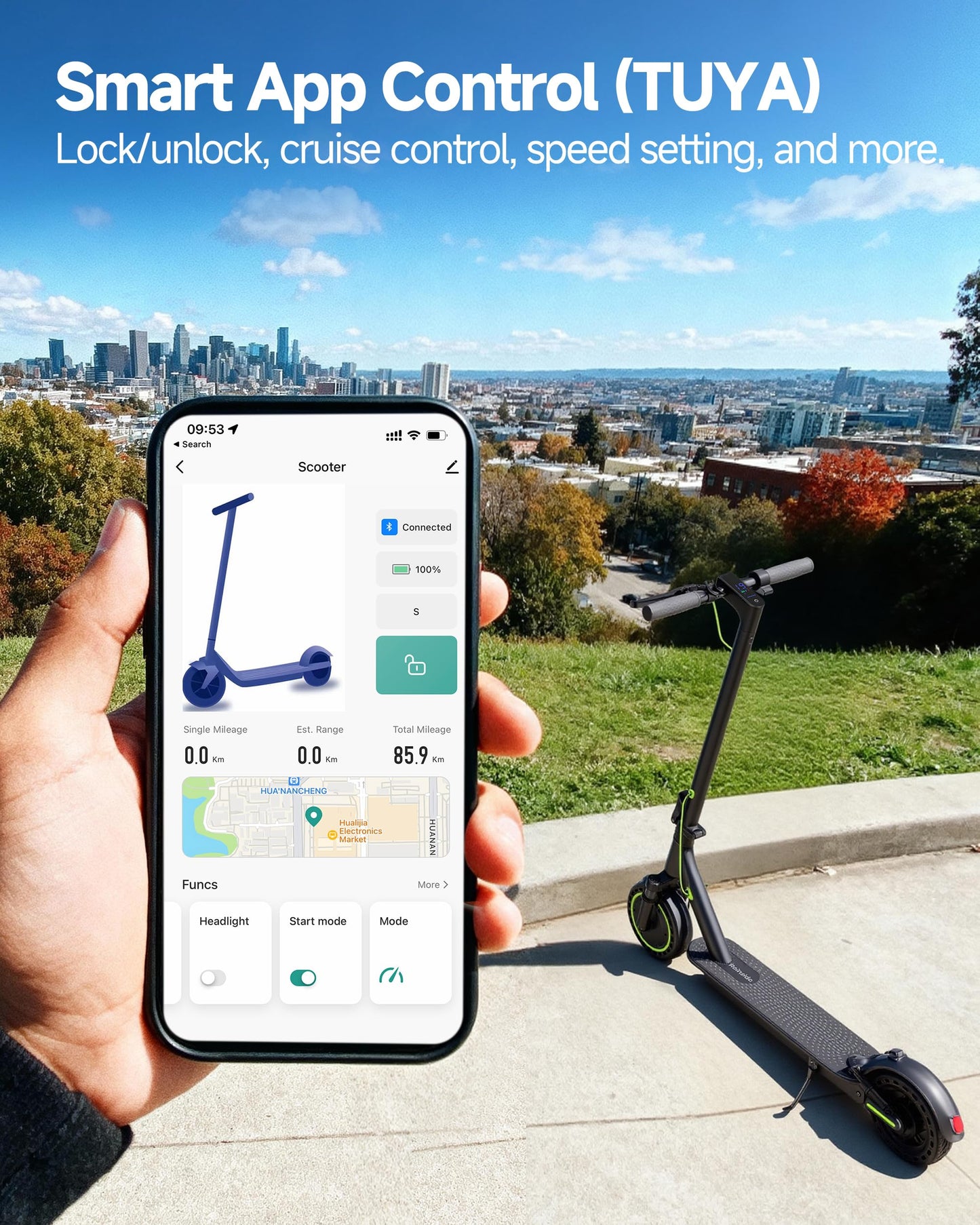 Roinside Scooter for Adults- 8.5" Solid Tires/350W Motor, 19 MPH Digital Display, Up to 16 Miles Long-Range Commuting Folding E-Scooter for Adults with Dual Braking System, App Control