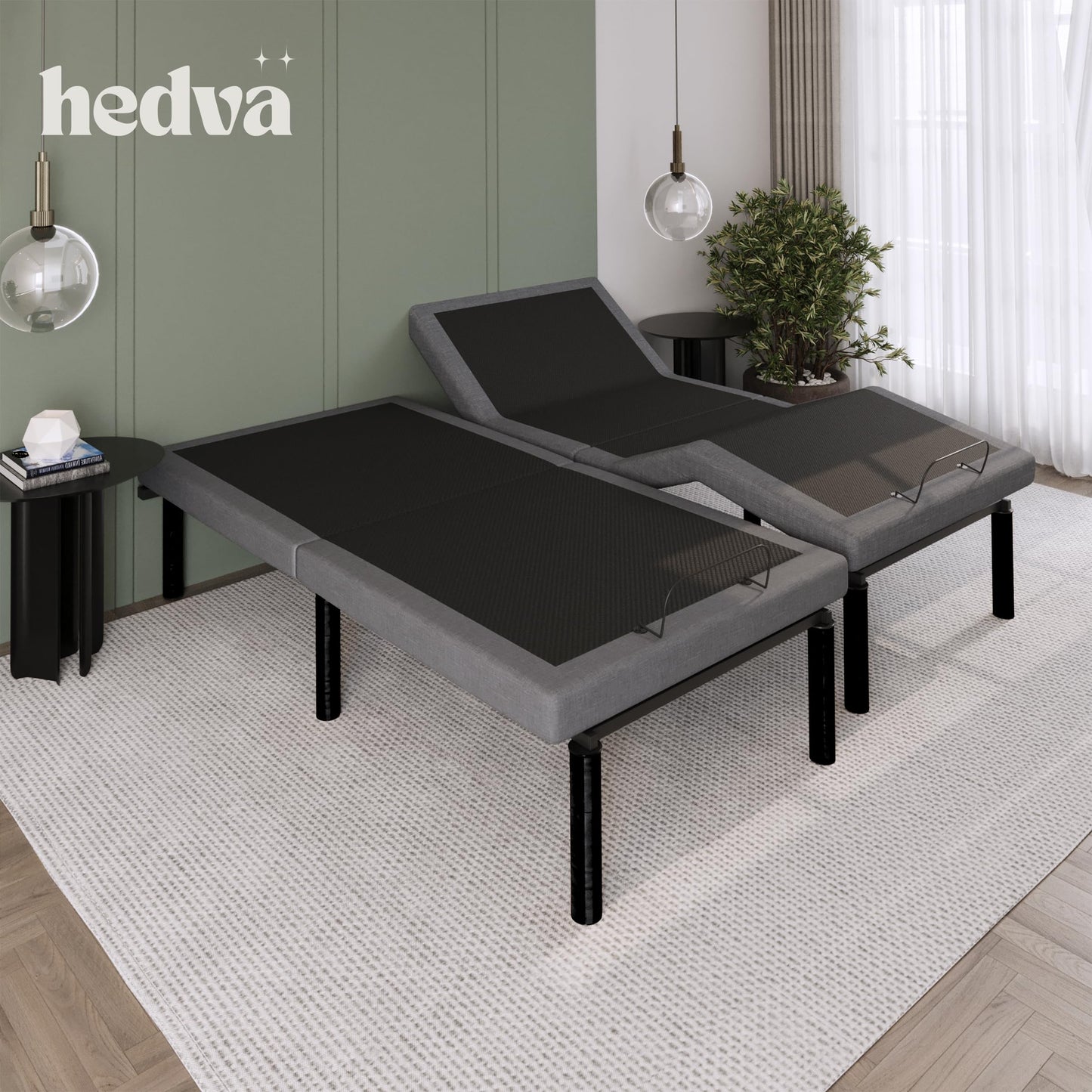 Hedva Adjustable Bed Frame with Massage Motors, 4 USB Ports, LED Light, 5-Minute Assembly, Multiple Preset Positions for Ultimate Comfort, Wireless Remote Control Adjustable Bed (Black, Twin XL)