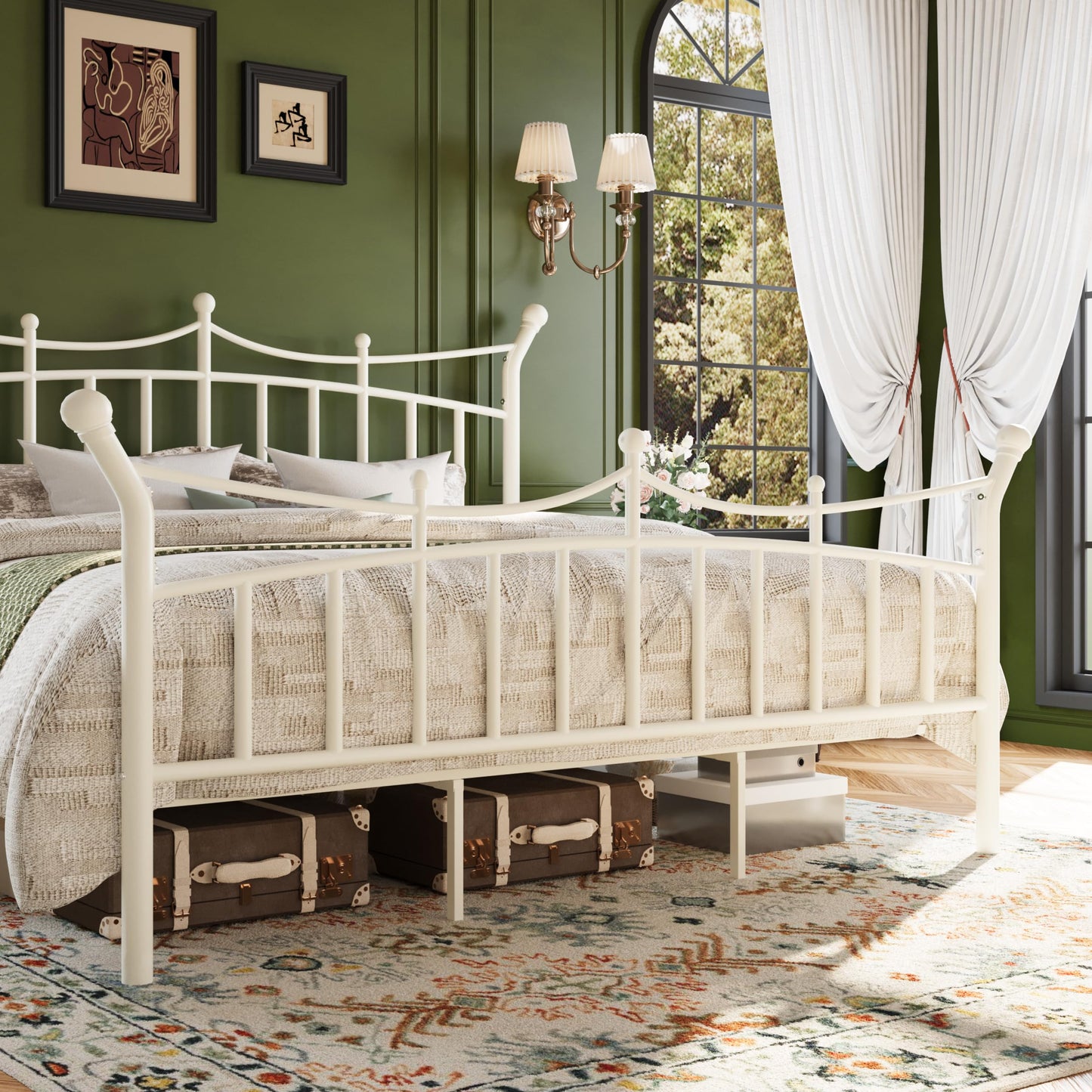 SHA CERLIN 14 Inches King Size Metal Platform Bed Frame with Crown Style Victorian Headboard & Footboard, Ample Under Bed Storage, Noise Free, Easy Assembly, No Box Spring Needed, White