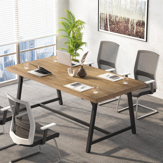 Tribesigns 6FT Rectangle Conference Table, 70.87L x 33.46W x 29.92H Inches Meeting Table for Conference Room, Wood Office Executive Desk with Strong Metal Frame for 6 People, Yellow Brown