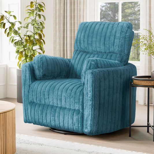 Furniture of America Vyrinor Modern Chenille Power 220° Swivel Recliner Chair with Pillows, Reclining Glider, Comfy Sofa, Wooden Comfortable Couch for Living Room, Nursery, Dark Teal Green