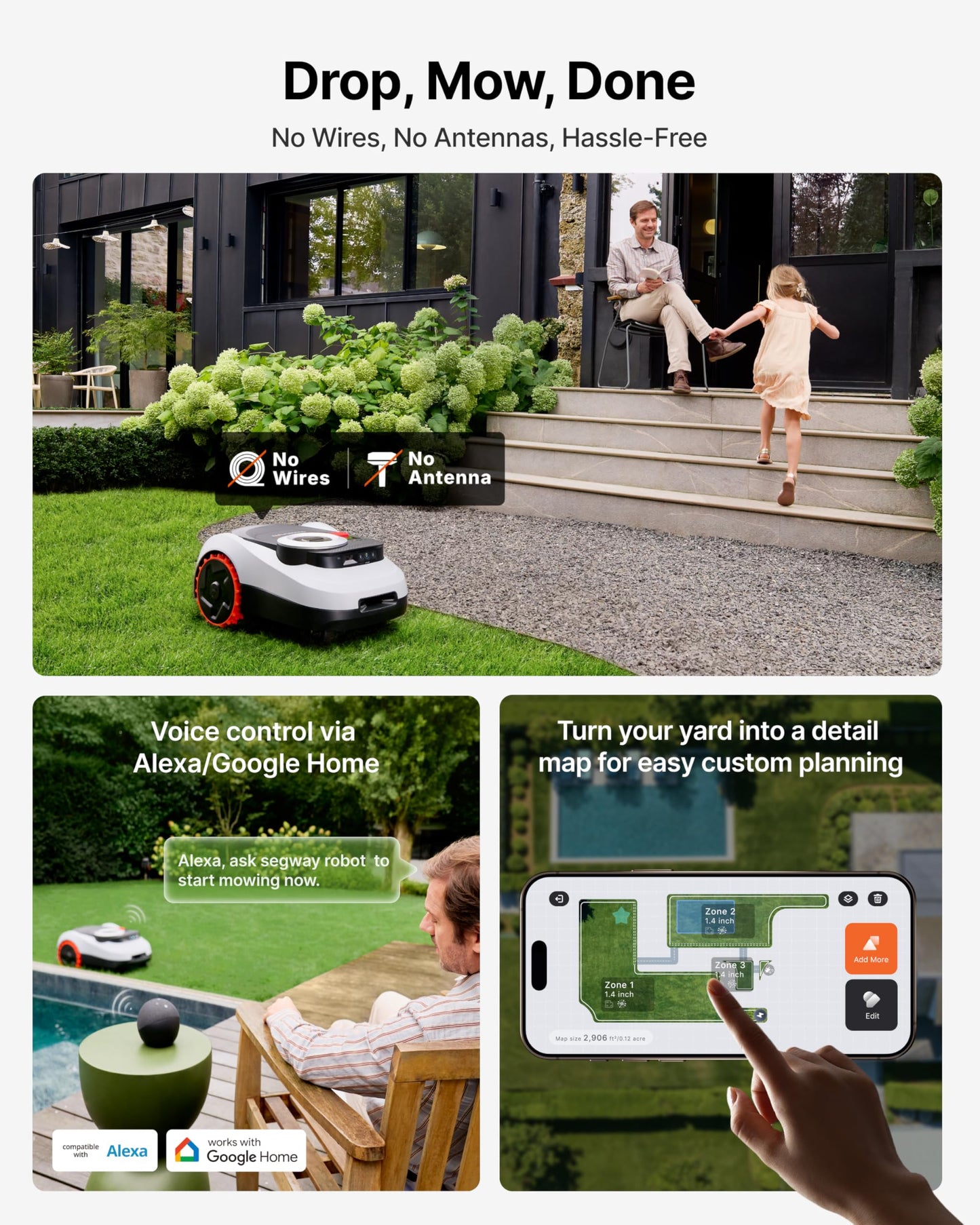 Segway Navimow i215 LiDAR Robot Lawn Mower, Wire Free Robotic Lawn Mower for 0.37 Acre, LiDAR & Vision Dual Fusion, Auto Mapping, Off-Road Wheels for 45% Slopes, Quiet 59 dB(A) Mowing