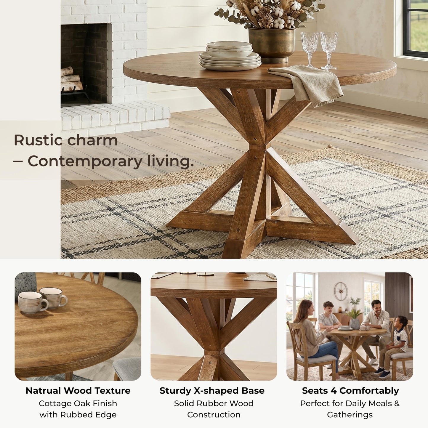 Roundhill Furniture Windvale Cross-Buck Wood 5-Piece Dining Set, Brown