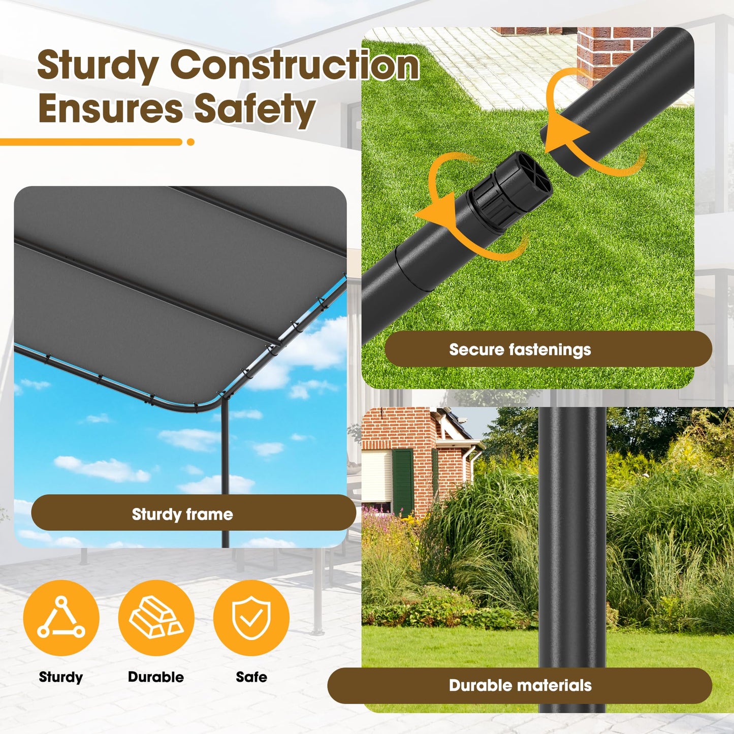 TOBYUL 12'x10' Lean to Gazebo Pergola with 3 Types Ground Nails and Weatherproof Canopy, Large Wall-Mounted Galvanized Steel Frame Shelter, Outdoor Sloped Roof Awning for Patio, Deck, Backyard (Gray)