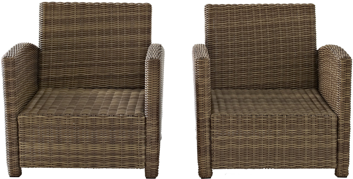 Crosley Furniture Bradenton 2-Piece Outdoor Chair Set, Wicker Patio Chairs for Conversation, Porch, Deck, Brown with Navy Cushions