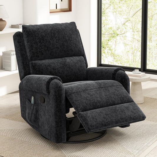 Christopher Knight Home Harper Massage Recliner Chair with 8 Modes, Chenille Upholstered Recliner Sofa, Swivel Massage Chair with a Side Storage Pocket for Living Room/Bedroom, Head Support, Black