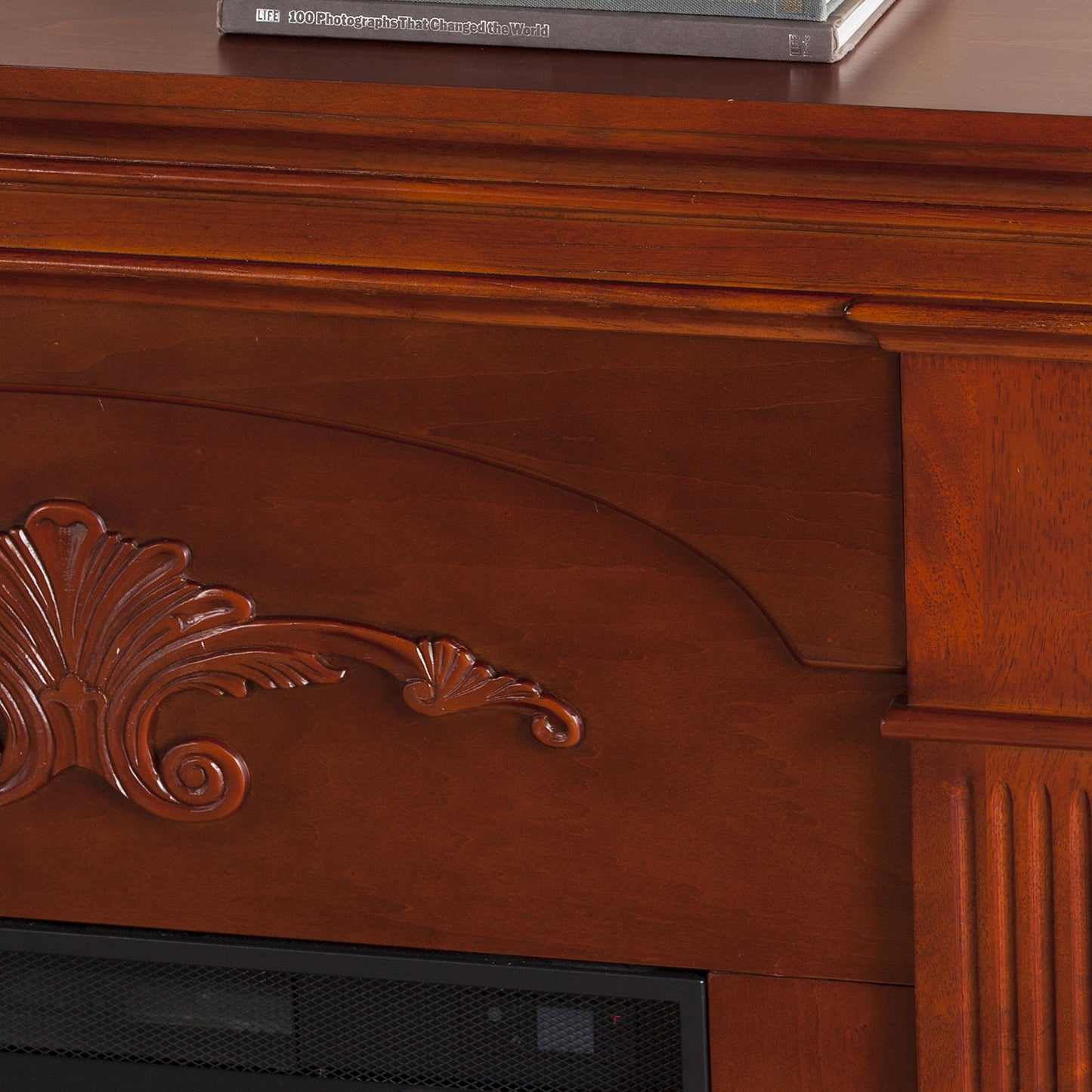 SEI Furniture - Sicilian Harvest Electric Fireplace - Mahogany - Transitional Design, Brown Glass and Wood - Ideal for Living Room, Bedroom (FE9277)
