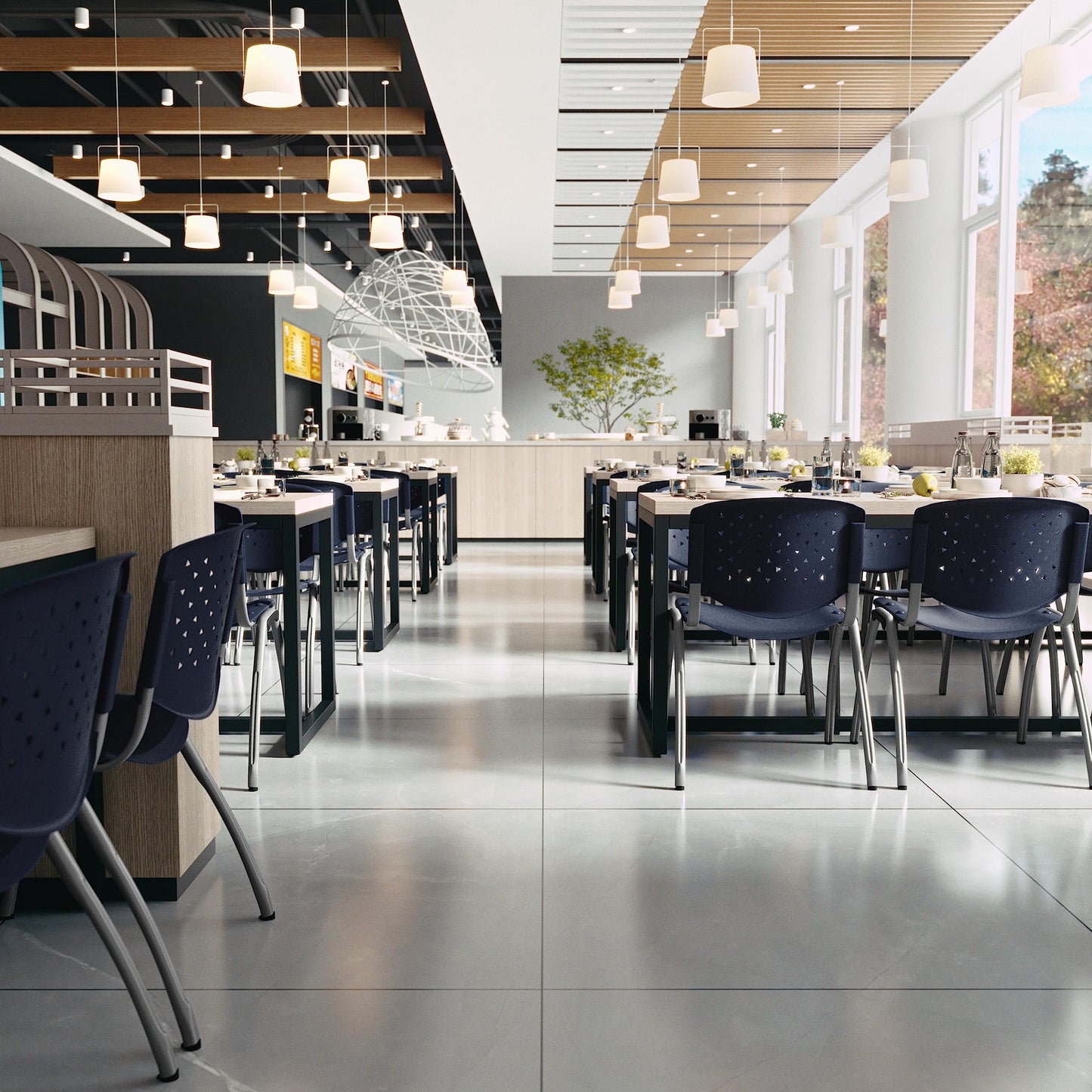 Flash Furniture Hercules Series Plastic Contoured Lobby Chairs with Perforated Backs, Ergonomic Stacking Chairs for Offices, Set of 5, Navy