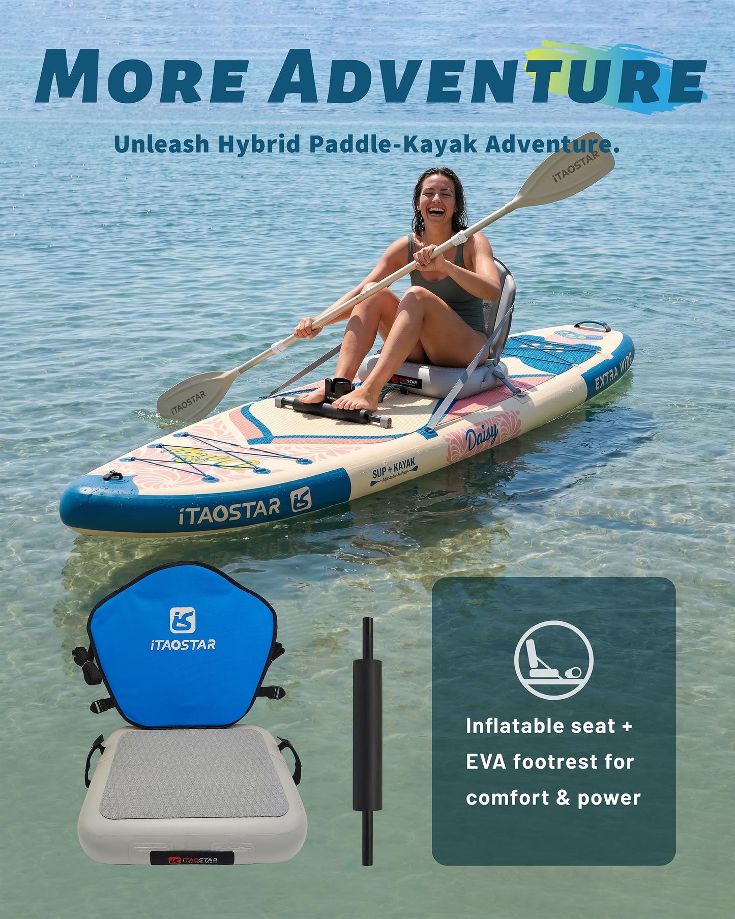 iTAOSTAR D03AP 35" Extra Wide Paddle Board for Better Balance, Inflatable Stand Up Paddle Board with Kayak Seat, Inflatable Paddle Boards for Women of All Skill Levels with Premium SUP Accessories