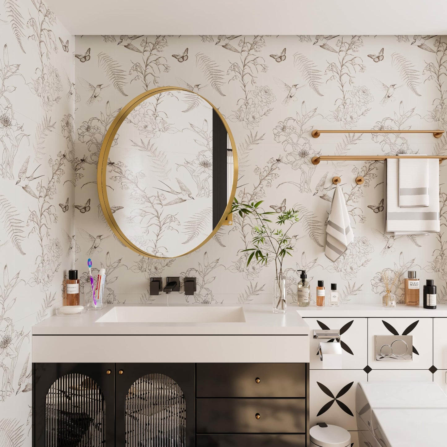 ApilithHive 31.5 Inch Round Gold Metal Framed Medicine Cabinet with Mirror, Adjustable Tempered Glass Shelves, Surface Mount, Modern Bathroom Wall Storage