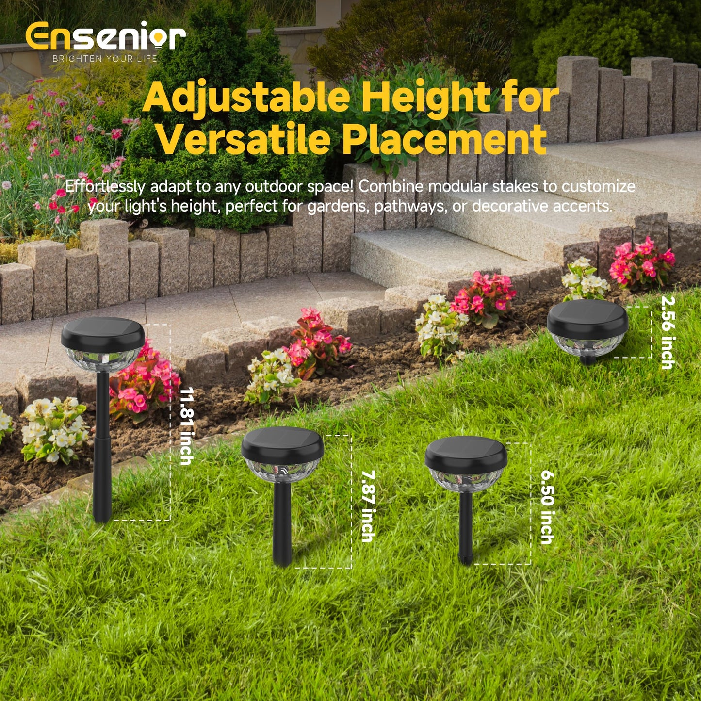 Ensenior Solar Garden Lights, 3000K White & RGB, Waterproof, Energy-Efficient, Pack of 8, Model CP4-12CM-30K-08-BL-RGB