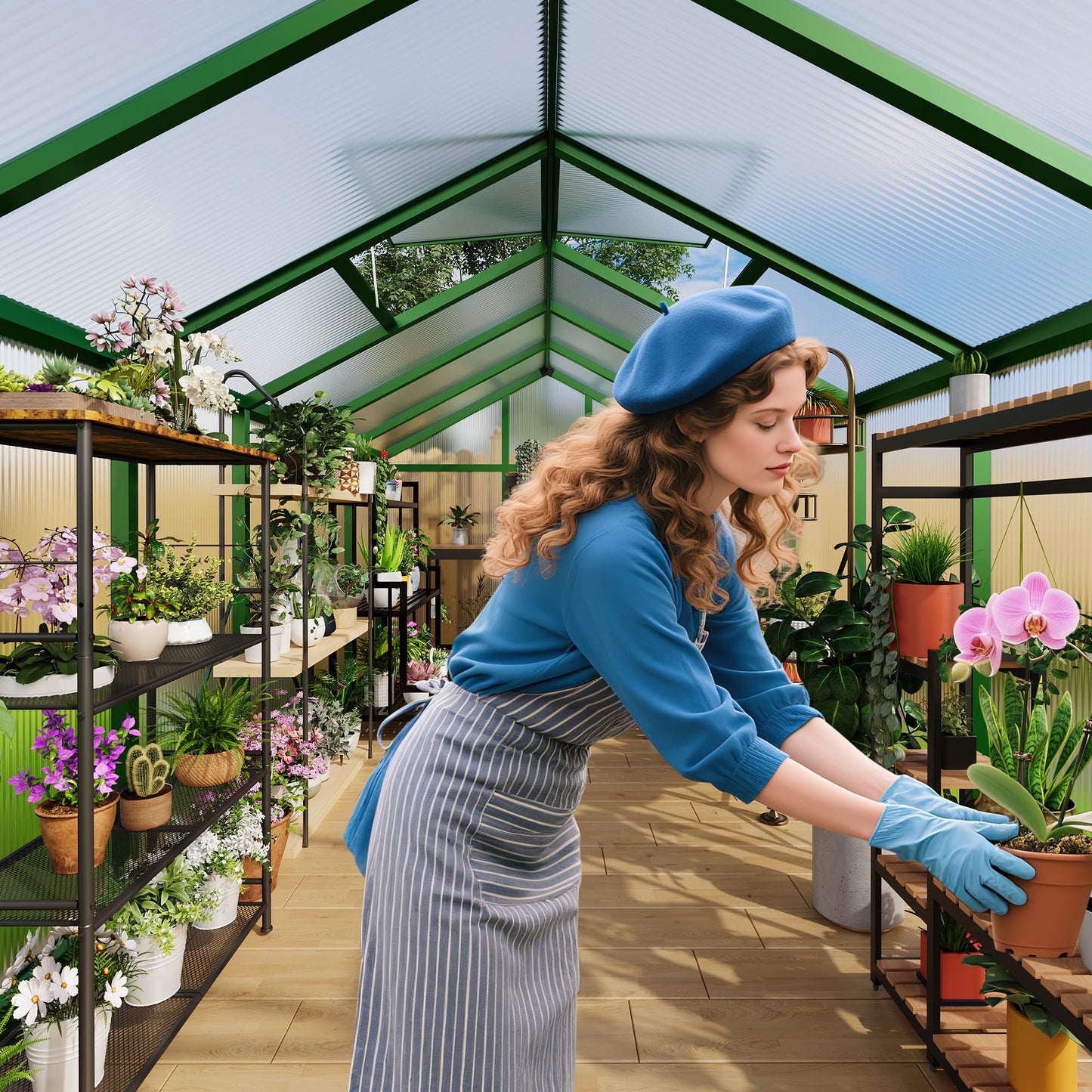 8×10 FT Greenhouse, Large Walk in Greenhouses for Outdoors and Garden Planting, Polycarbonate Greenhouse with Enhanced Aluminum Frame, Green Houses with Quick Setup Structure and Roof Vent, Green