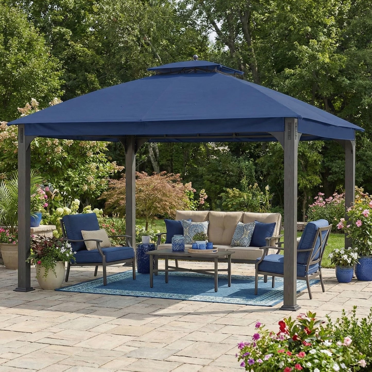 Garden Winds Reinforced RipLock 350 Replacement Canopy Top Cover Compatible with Shadow Creek 10’ x 12’ Gazebo Model L-GZ1140PST - True Navy