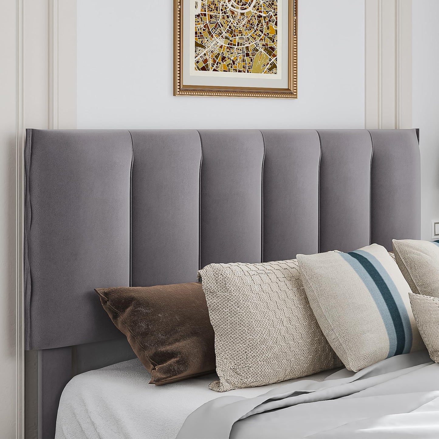 VECELO Full Size Bed Frame with 4 Storage Drawers, Adjustable Height Headboard, Heavy-Duty Platform Bedframe with Strong Wooden Slats, No Box Spring Needed, Dark Grey
