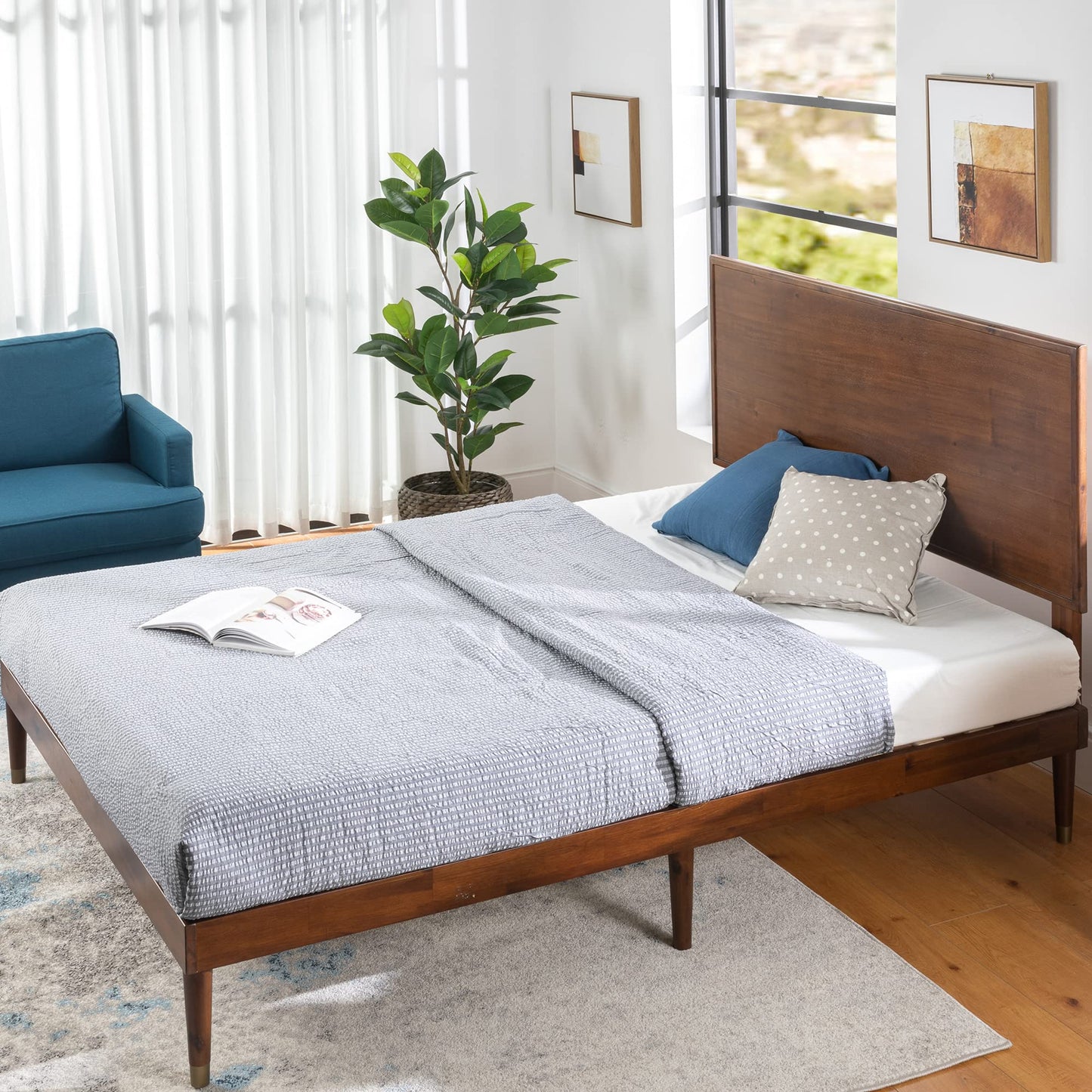 ZINUS Raymond Wood Platform Bed Frame with Adjustable Wood Headboard, Solid Wood Foundation, Wood Slat Support, No Box Spring Needed, Easy Assembly, King, Brown