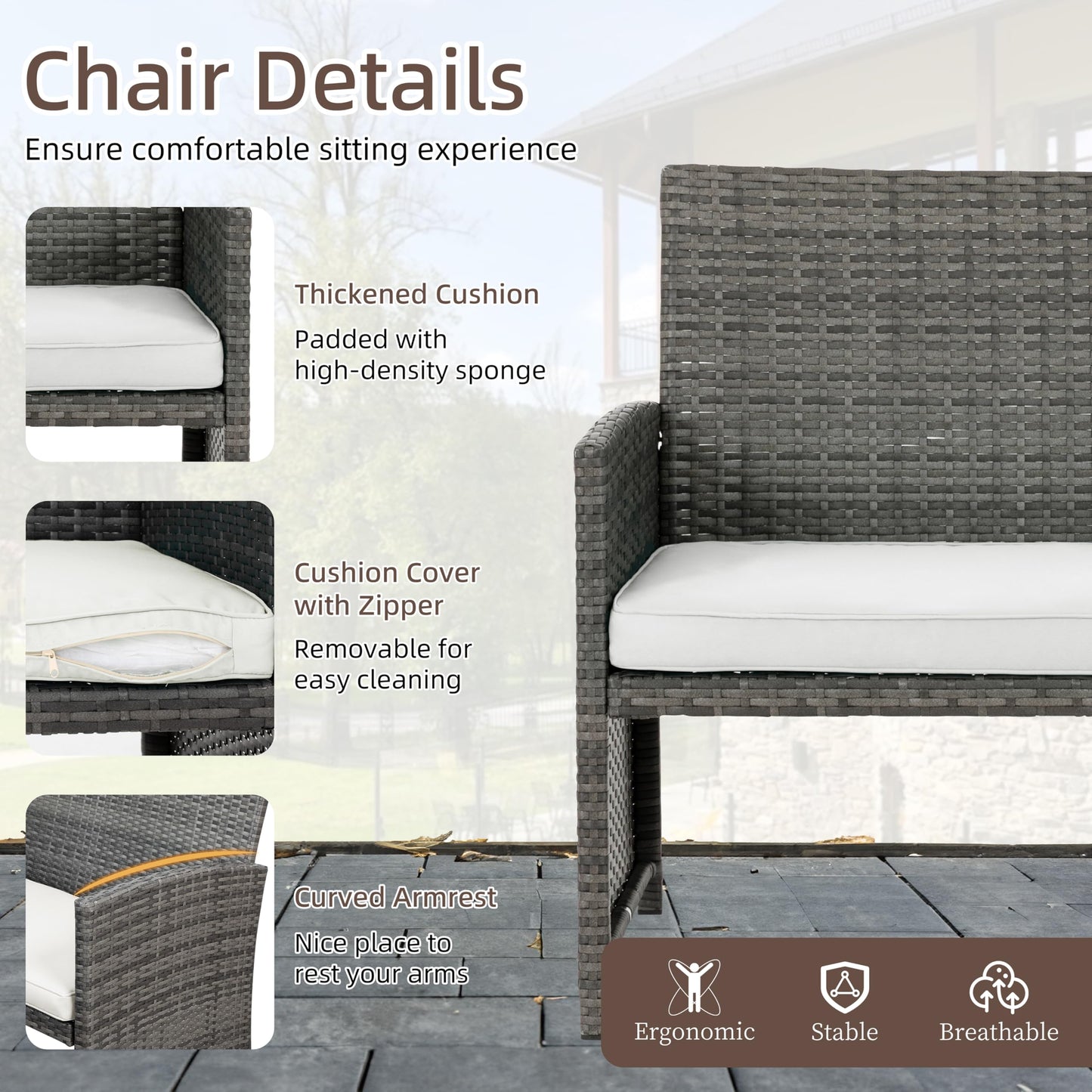 4 Piece Patio Ratten Set Outdoor Furniture Set Wicker Conversation Set with Cushions and Tempered Glass Tabletop,Beige