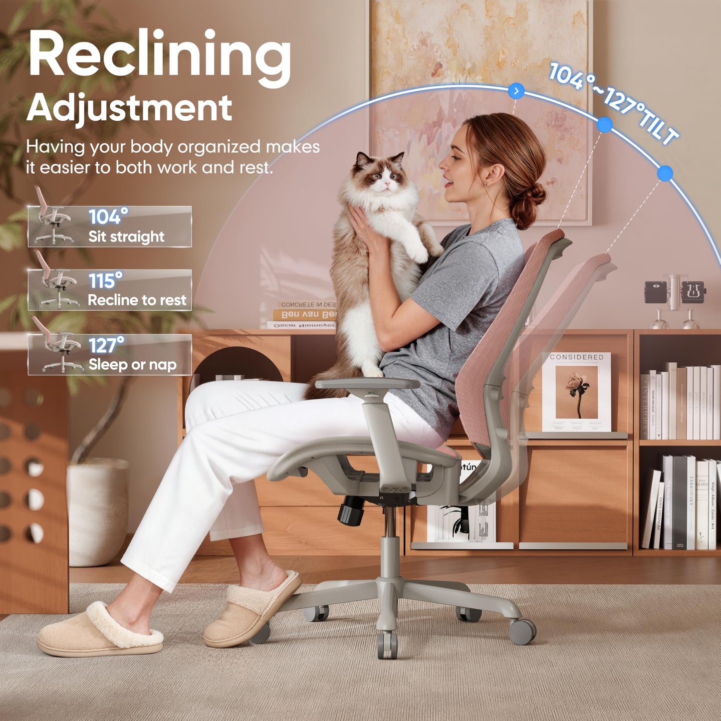 ELABEST Mesh Office Chair,Ergonomic Computer Desk Chair,Sturdy Task Chair- Adjustable Lumbar Support & Armrests,Tilt Function,Comfort Wide Seat,Swivel Home Office Chair (Pink)