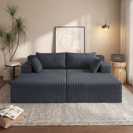 71-Inch Fluffy Corduroy Boneless Sleeper Daybed Loveseat Double Recliner Chaise Lounge Sofa Couches, Floor Cloud Sofa Chaise W/4 Pillows for Home Apartment Living Room