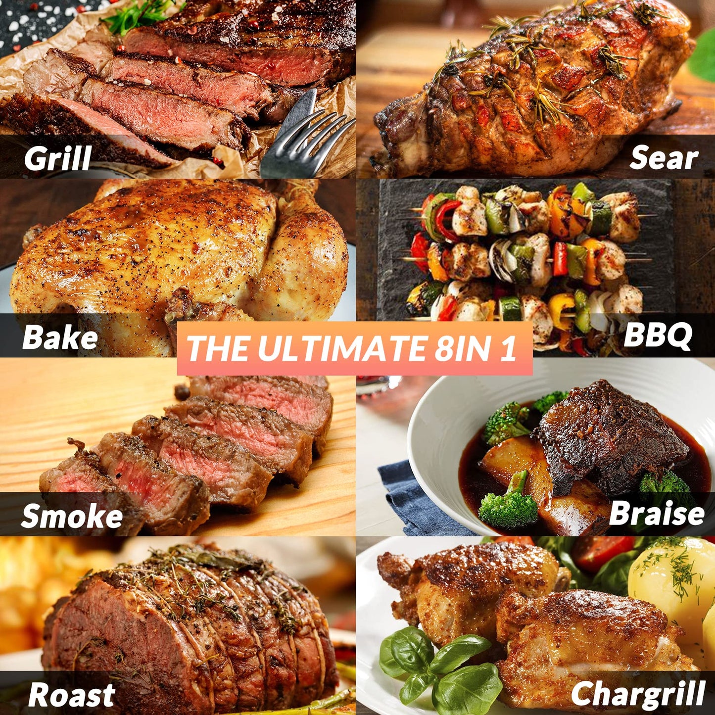 ONLYFIRE GRILLS BBQ Wood Pellet Grill Smoker with Digital Control, Meat Probe & 2 Tiers Cooking Area, Portable Tabletop Grilling Stove for BBQ, Smoke, Bake and Roast, RV Camping, Blue GS313