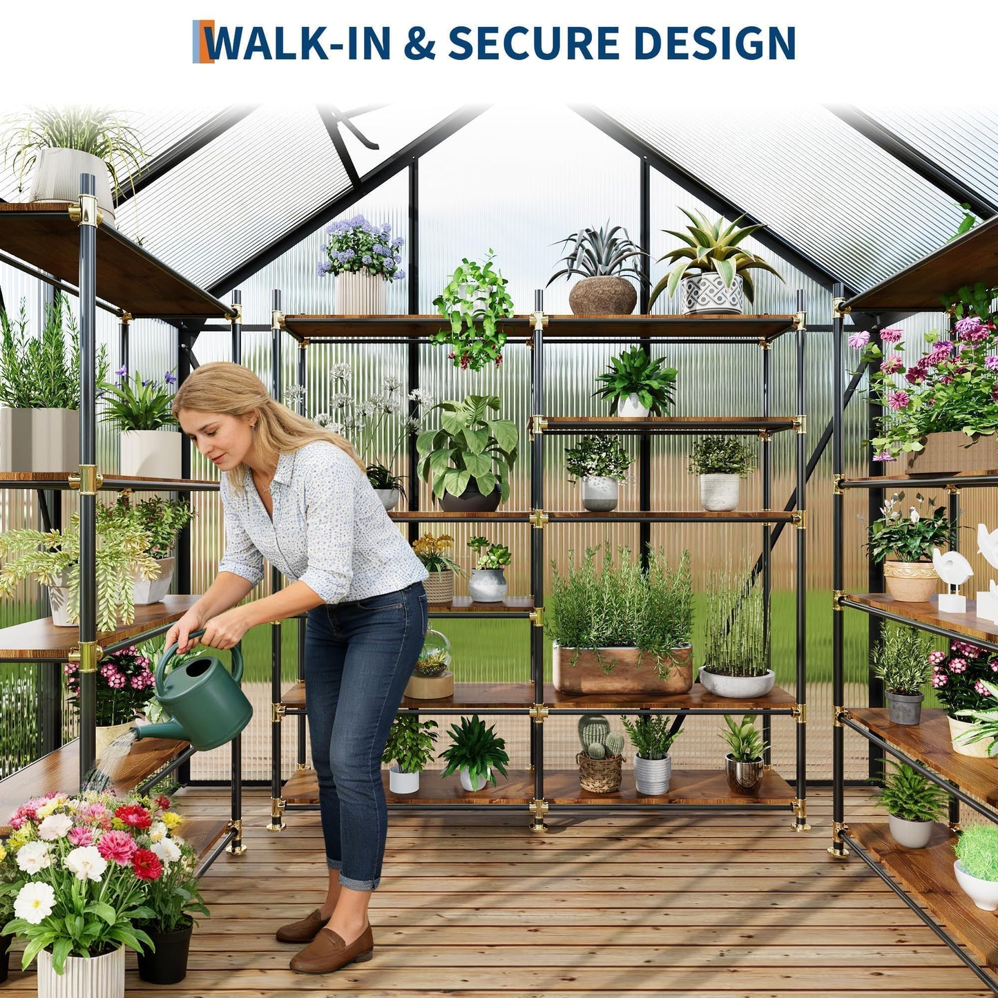 6x4 ft Greenhouse, Walk in Polycarbonate Greenhouses for Outdoors with Roof Vent&Sliding Door, Heavy Duty Green House with Aluminum Frame for Outside Garden Backyard, Patio, Lawn, Black