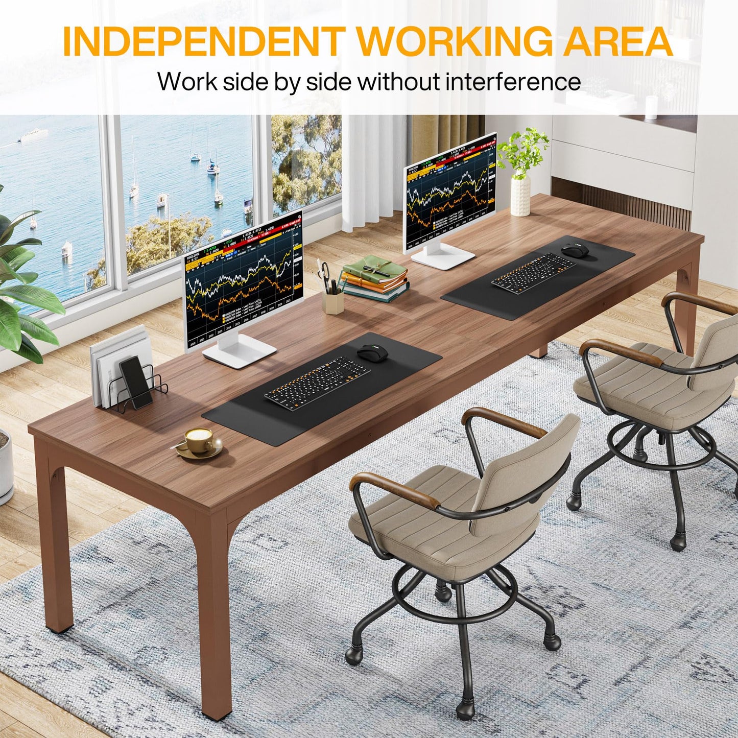 Tribesigns 78.7 Inches Extra Long Computer Desk 2 Person Desk, Double Long Desk, Workstaion for Home Office, Coffee Brown