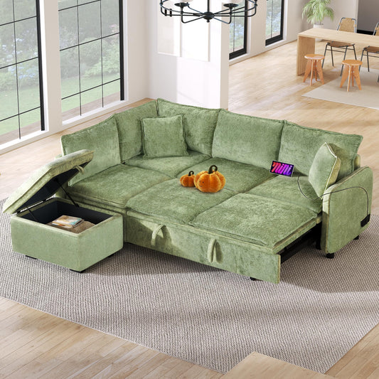 ERYE 82.5-Inch Left Facing Corner Sleeper Sectional Sofa Bed for Living Room Office,L-Shaped Chenille Upholstered Convertible Pull Out Sleeper Couch Bed W/Storage Ottoman