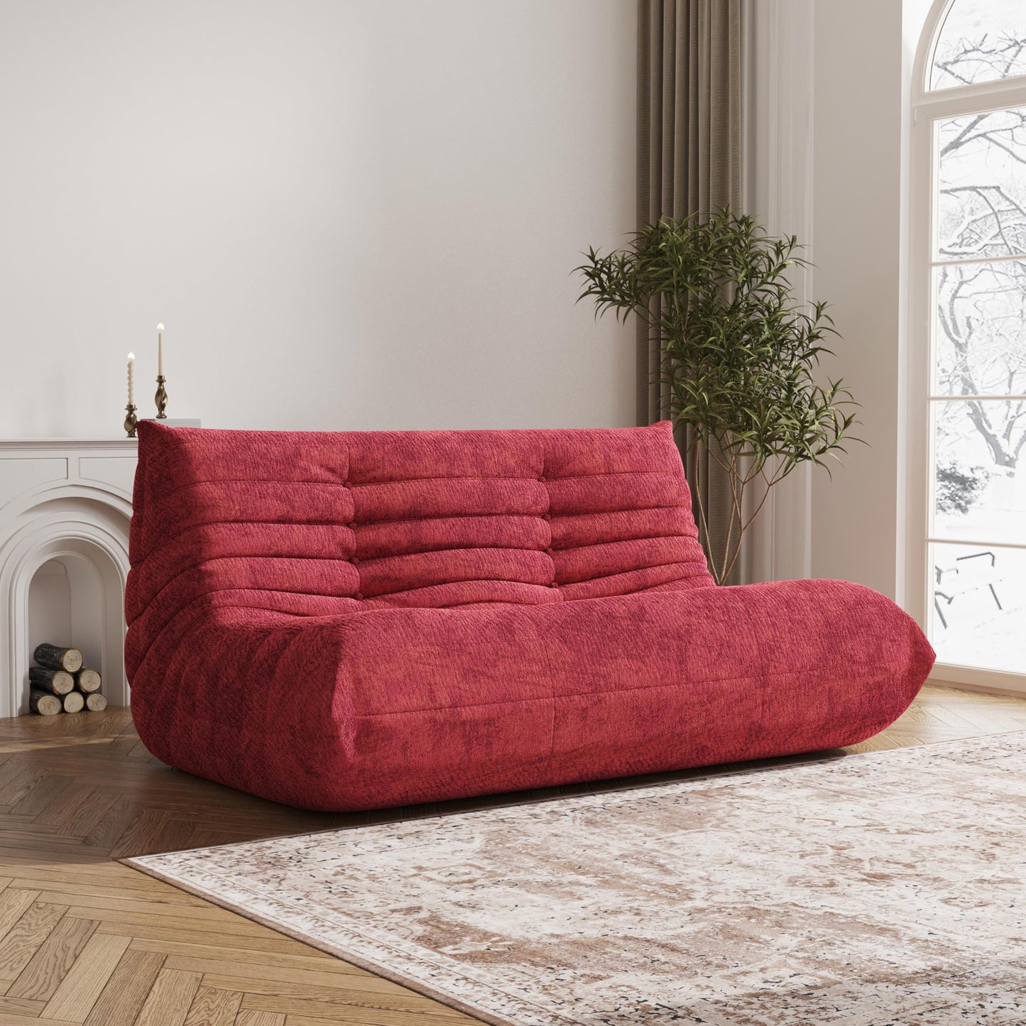 YVDNHP Bean Bag Chair, Loveseat Fireside Chair Bean Bag Sofa Large Bean Bag Chair for Adults, 2 Seater Bean Bag Chairs for Teens with High Density Comfortable Foam, Bean Bag for Living Room (Red)