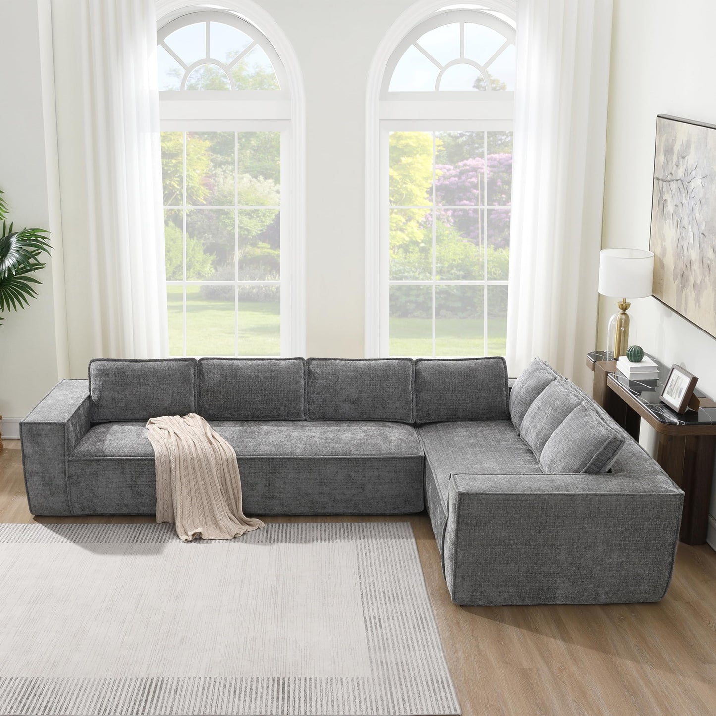 Merax Modern L-Shaped Convertible Sectional Sofa with Cushions, Floor Modular 6-Seat Couch Set with Chaise for Living Room, No Assembly Requiered, Wrinkle-Resistant, Gray