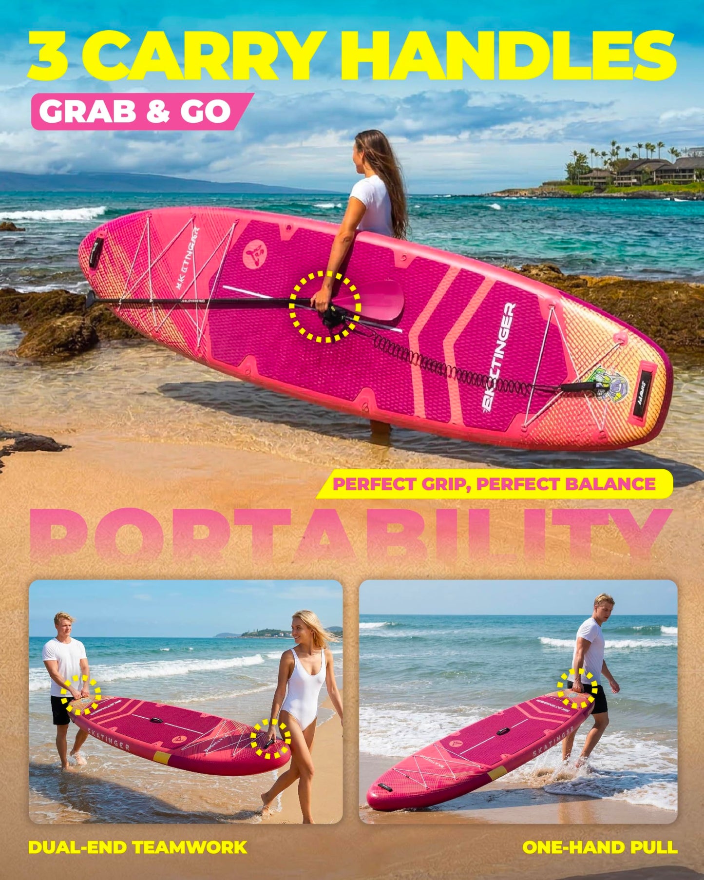 Skatinger 11'6×35" Super Wide Inflatable Paddle Board, Ultra Stable Stand Up Paddleboards for 450lb/3 People/Family/Big Size w/Shoulder Strap, 100L Backpack, All-Round Sup Board, US Fin