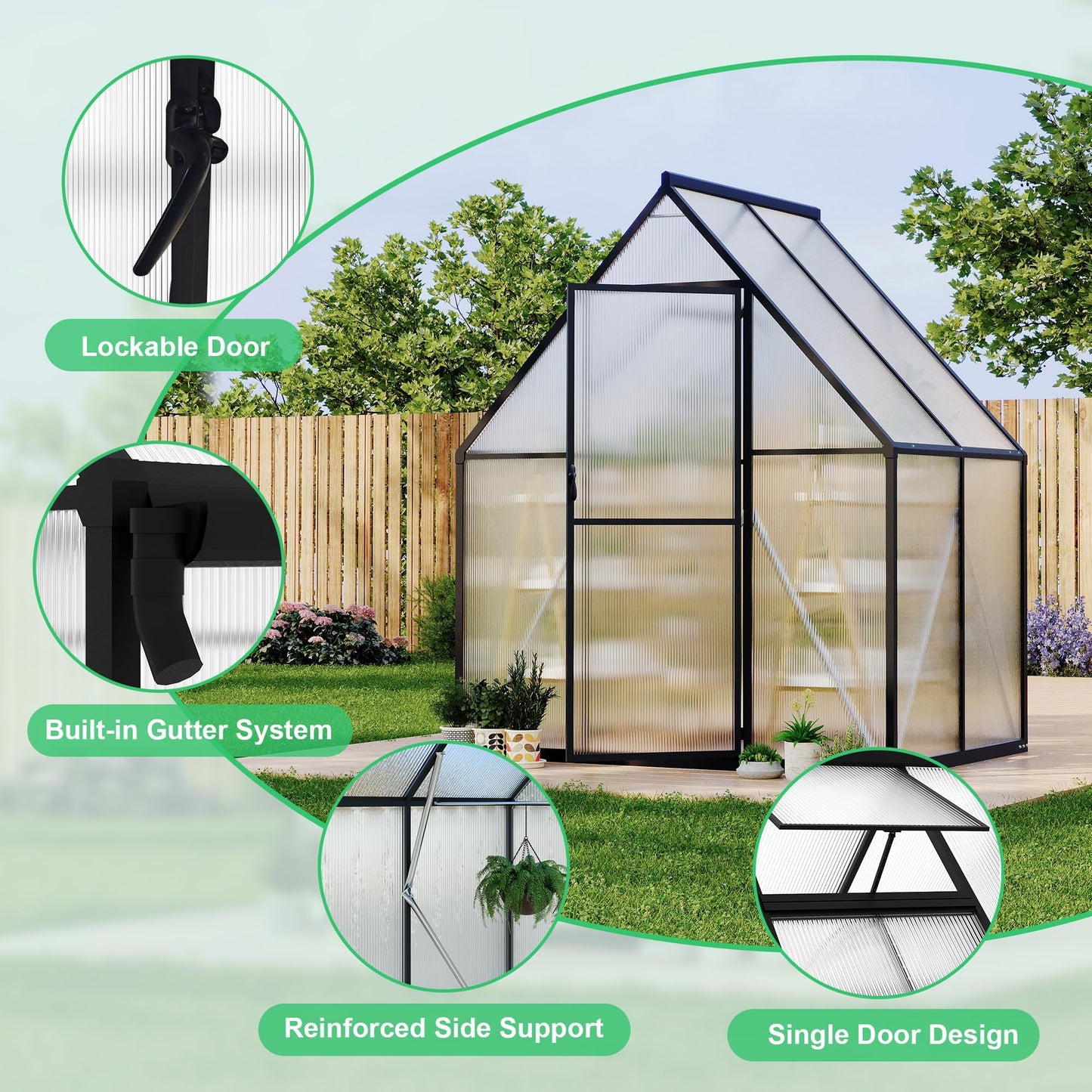 6x4 ft Greenhouse, Aluminum-Framed Greenhouse for Outdoors, Large Walk-in Green House with Quick Setup Structure and Roof Vent for Outside Garden Backyard, Patio, Lawn, Silver