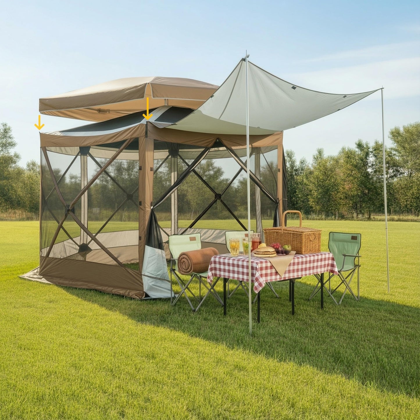 COBIZI 12x12 FT Pop Up Canopy Extendable Tent, Gazebos On Clearance, Screened in Gazebo,Screen Tents Portable carpas para Patio for Outdoor Camping,Backyard, Garden, Khaki(Upgraded)