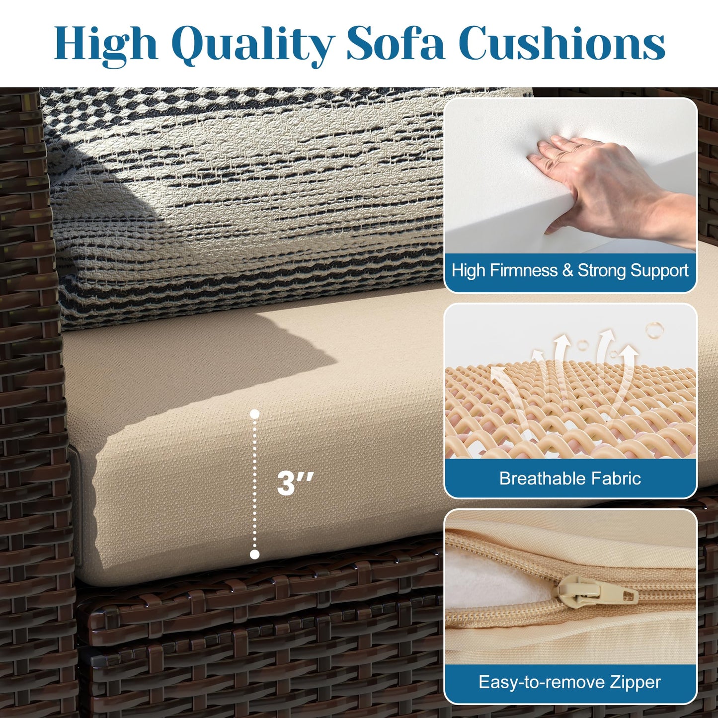 Solaste 4 Piece Patio Outdoor Furniture Sets,Patio Conversation Sofa Wicker Chair with Cushion,Hand Woven Rattan Sofa for Porch Backyard Outside Garden Lawn Yard,Brown