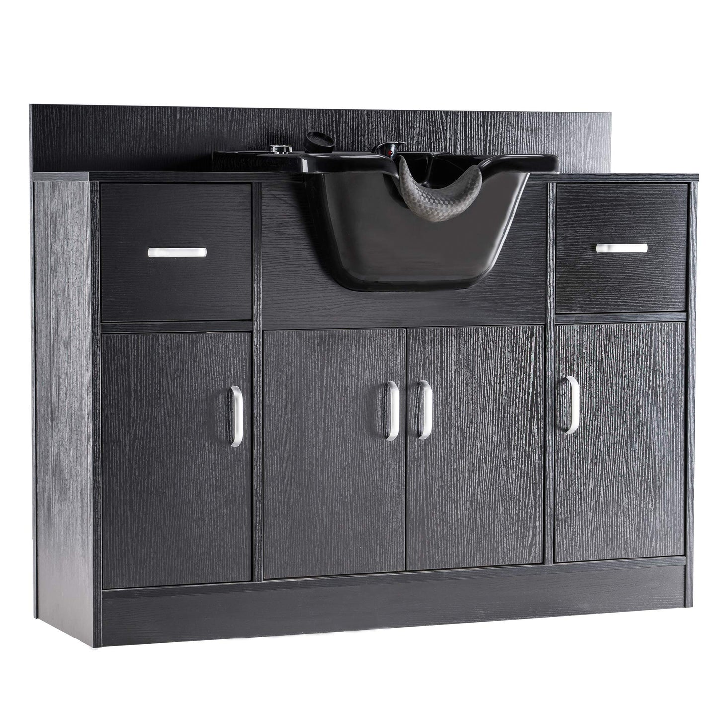 BarberPub Multi-Functional Backwash Sink Station with Shampoo Bowl for Hair Stylist, Salon Spa Beauty Cabinet with Faucet Sprayer, Barber Storage Equipment 45.3" x 14.1'' x 36.4" 7139