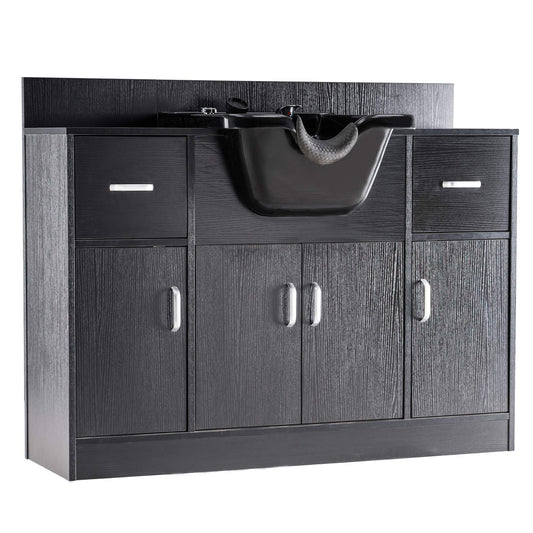 BarberPub Multi-Functional Backwash Sink Station with Shampoo Bowl for Hair Stylist, Salon Spa Beauty Cabinet with Faucet Sprayer, Barber Storage Equipment 45.3" x 14.1'' x 36.4" 7139