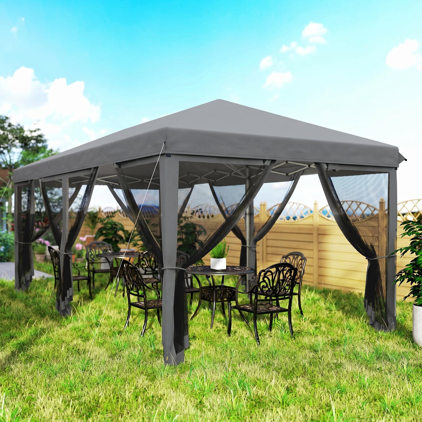 Outsunny 10' x 20' Pop Up Canopy Tent with Netting, Heavy Duty Instant Sun Shelter, Large Tents for Parties with Carry Bag for Outdoor, Garden, Patio, Gray