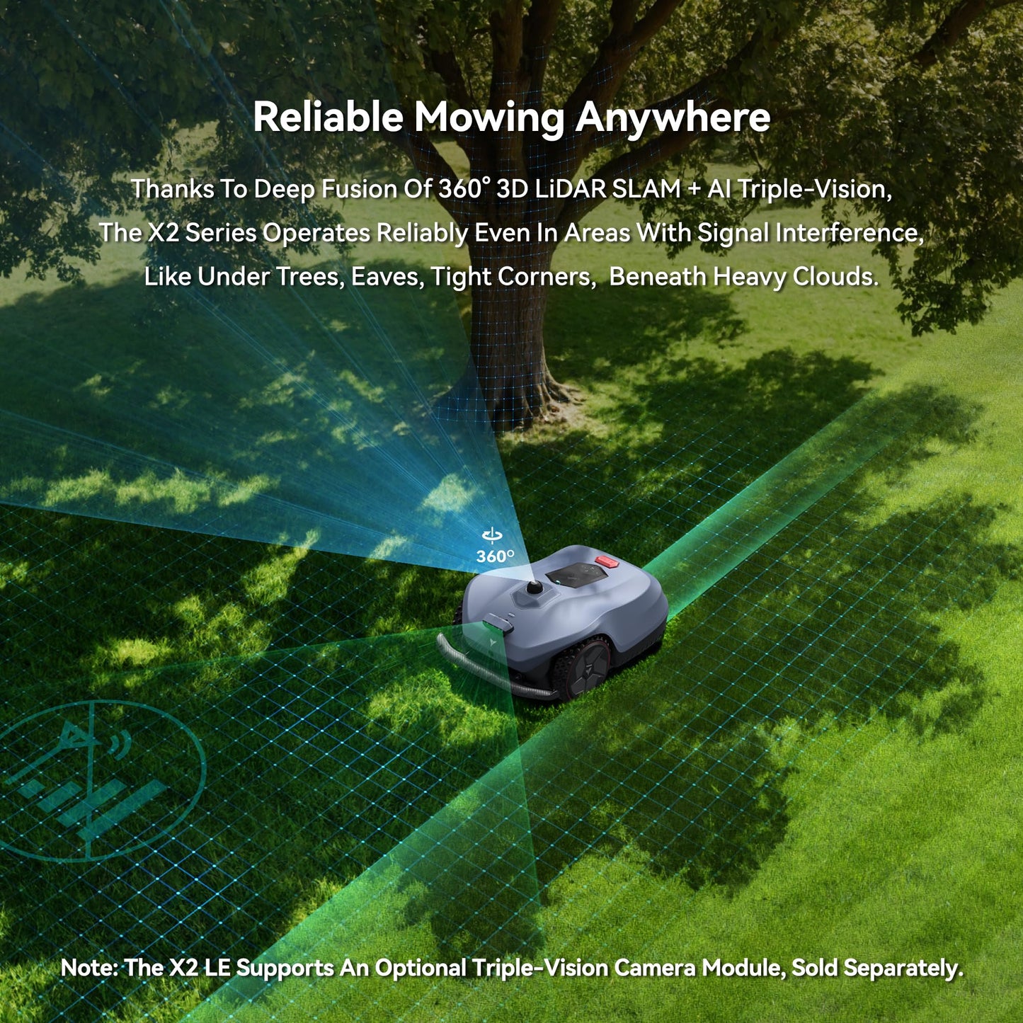 HOOKII Neomow X2 LE 360° 3D LiDAR Robot Lawn Mower, Wire Free for 0.37 Acre, No RTK Antenna, 4G App Control, GPS Anti-Theft, 13Ah, IPX6, Support Upgrade AI Bionic Triple Vision Module for Auto-Mapping