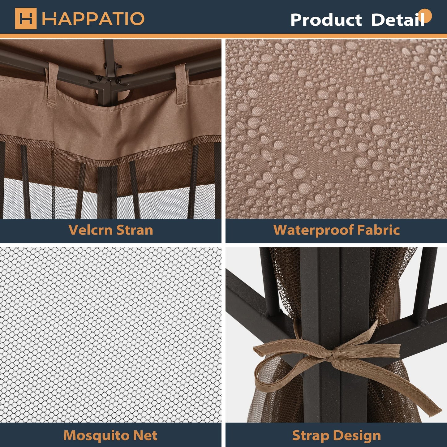 HAPPATIO 10' X 12' Outdoor Patio Gazebo, Outdoor Canopy Gazebo for Garden