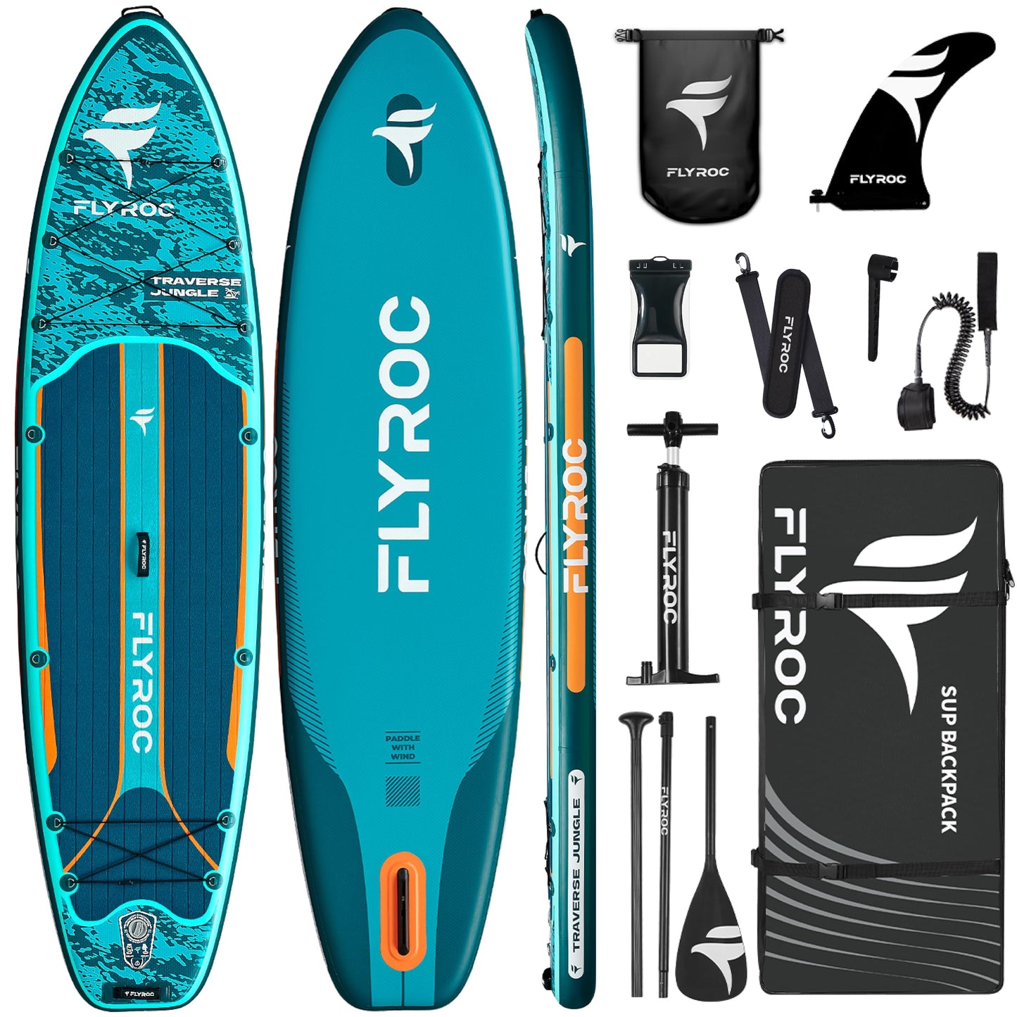 Flyroc 11'6"×35" Inflatable Stand Up Paddle Board, Extra Wide Inflatable Stand Up Paddle Board for Adults - 450LB Capacity Stable SUP Paddleboard for Fishing, Yoga & All Skill Levels, Blue
