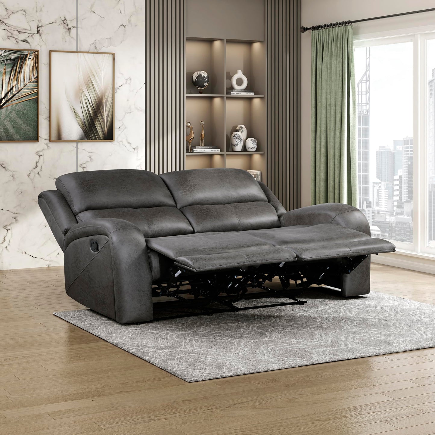 Lexicon 61.5'' Double Recliner Couch, Wall Hugger Sofa Recliners, Home Theater Seating Dual Reclining Couch, Love seat Recliner Manual Recliner Couches for Living Room/Bedroom/Office/Apartment, Grey