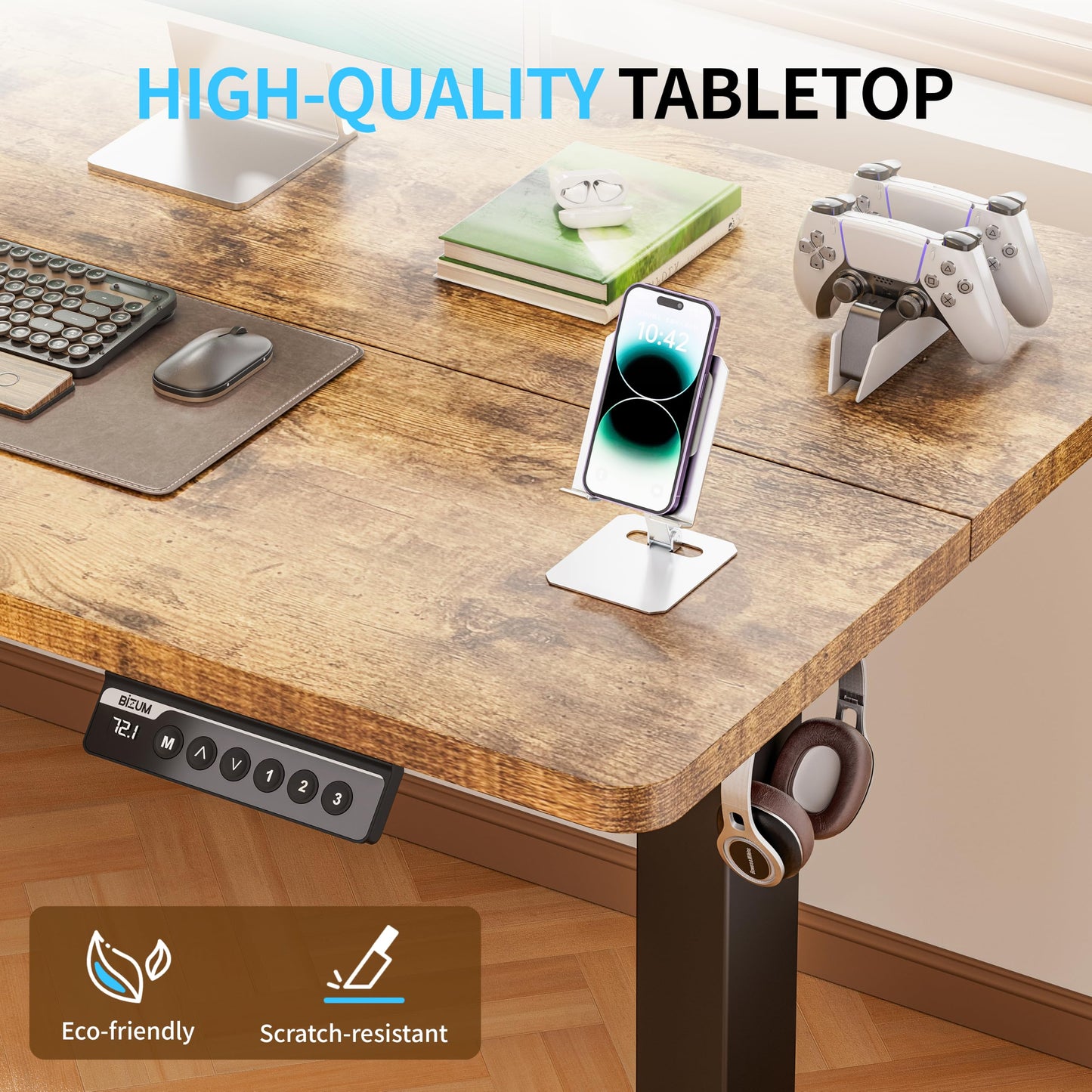 BIZUM Electric Standing Desk, 55" x 24" Height Adjustable Desk, Rustic Brown Sit to Stand Desk Memory Gaming Computer Workstation for Home Office
