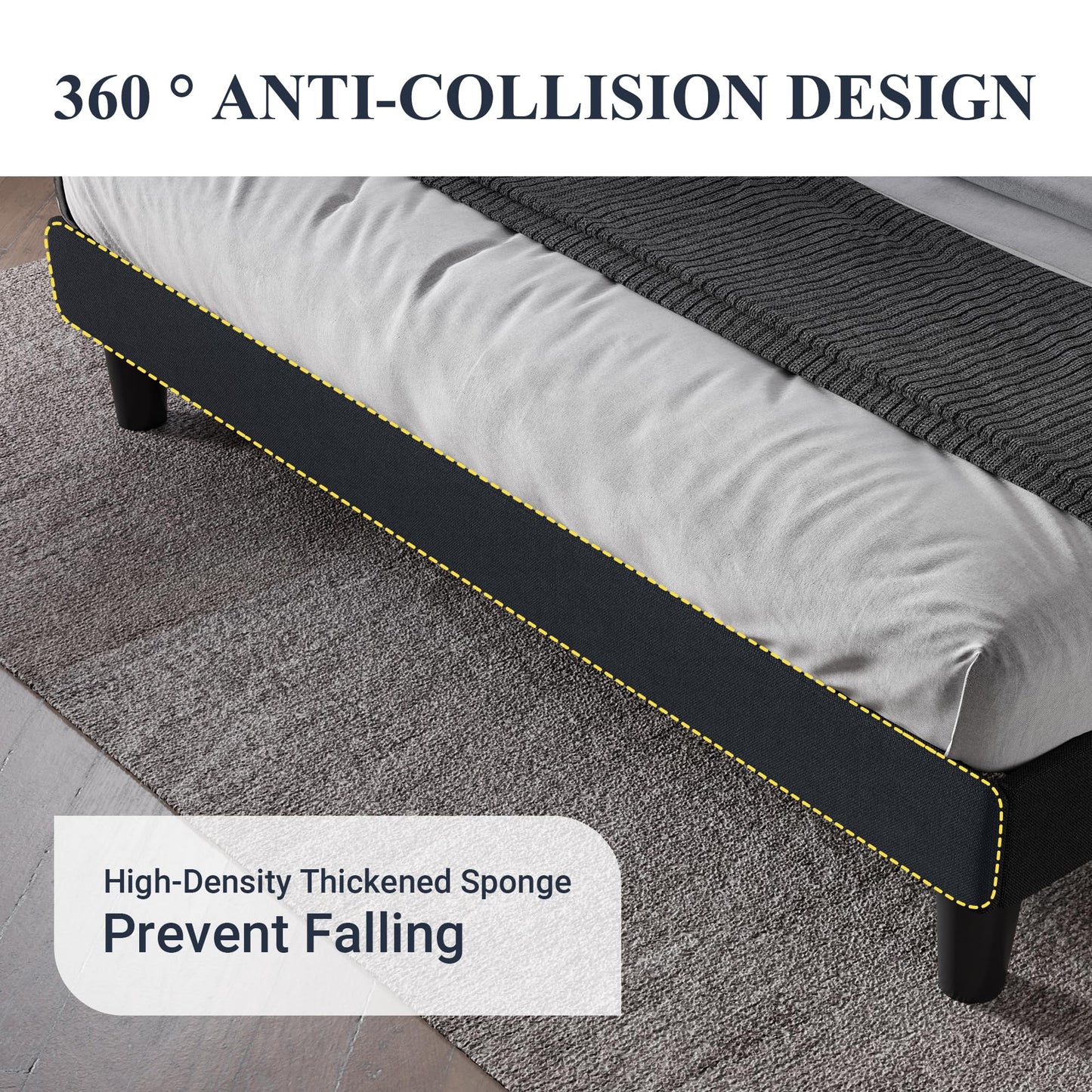 Allewie King Size Bed Frame with Button Tufted Wingback Headboard, Modern Upholstered Bed Frame with Solid Wooden Slats Support - No Box Spring Needed, Easy Assembly, Black