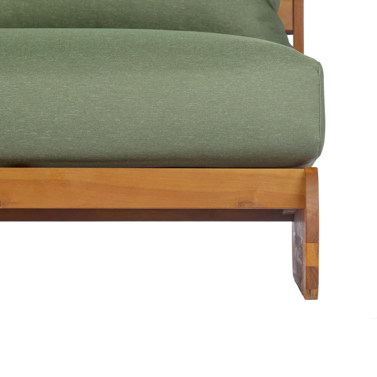 Merax Outdoor Acacia Wood Sofa with All-Weather Cushions, Patio Low 3-Seater Lounge Sofa for Porch, Lawn, Backyard, Balcony, Green+Teak