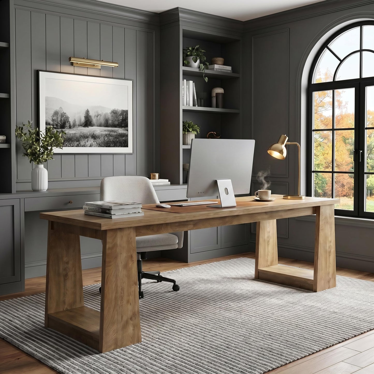 LITTLE TREE 86.6 Inch Extra Long Computer Desk, Two Person Desk, Dual Workstation Home Office Desks for 2 Users, Large Gaming & Multi-Monitor Setup Writing Table for Spacious Workspace